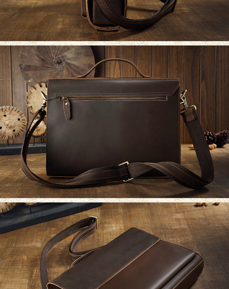 Men's Handbag Briefcase Handmade Cowhide Genuine Leather Retro Simple Messenger Bag Business Casual Men's Shoulder Bag Crossbody Bag 