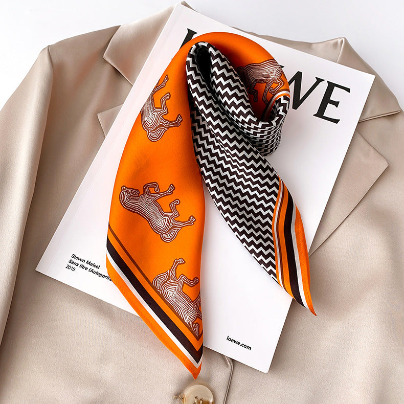 Silk Scarf Houndstooth Print Pattern Small Scarf Women Fashion Sheer Scarf Temperament