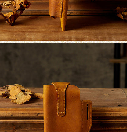 Men's Waist Pouch Handmade Cow Leather Crazy Horse Personality Mobile Phone Keychain Mobile Phone Case Sports Mini Bag 
