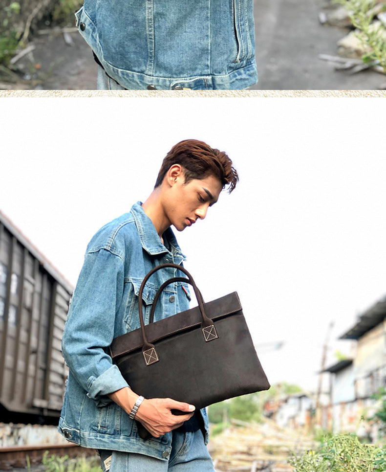 Men's handbag handbag handmade Korean fashion genuine cowhide leather casual business briefcase thin computer bag 
