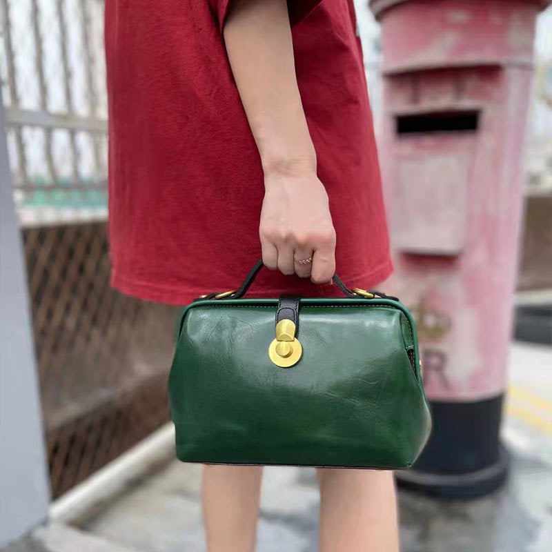 Women's Bag Retro Genuine Leather Handmade Cowhide Doctor Bag Fashion Handbag Temperament Shoulder Bag.Pochette