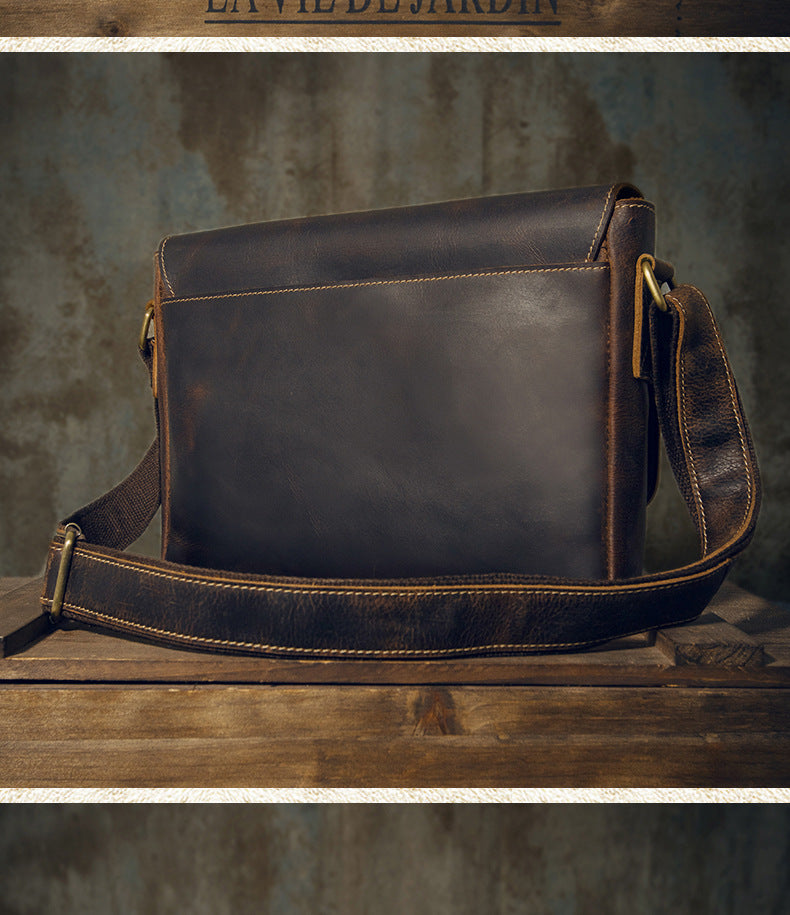 Men's Messenger Bag Handcrafted Genuine Cowhide Leather Shoulder Bag Simple Fashion Unique Crossbody Bag 