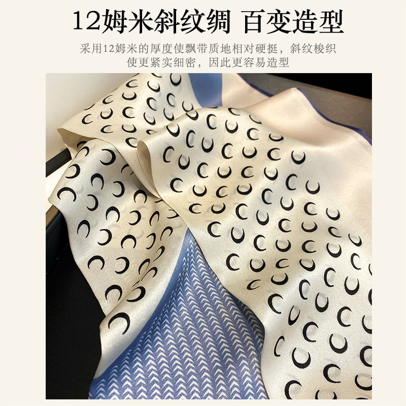 Silk scarf double print pattern tie long muffler woman ribbon temperament neckerchief