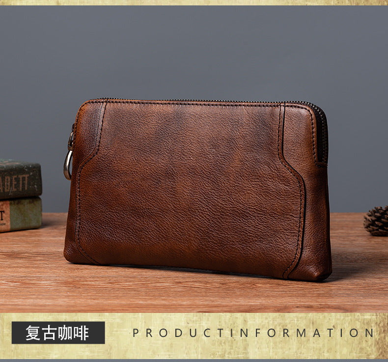 Men's Clutch Bag Genuine Cowhide Leather Retro Casual Men's Bag 