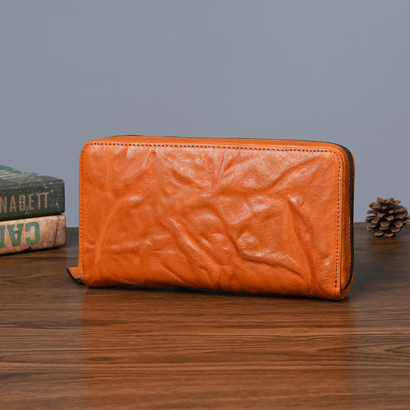 Men's Wallet Cowhide Genuine Leather Clutch Bag Mobile Phone Bag Retro Casual Men's Handbag 
