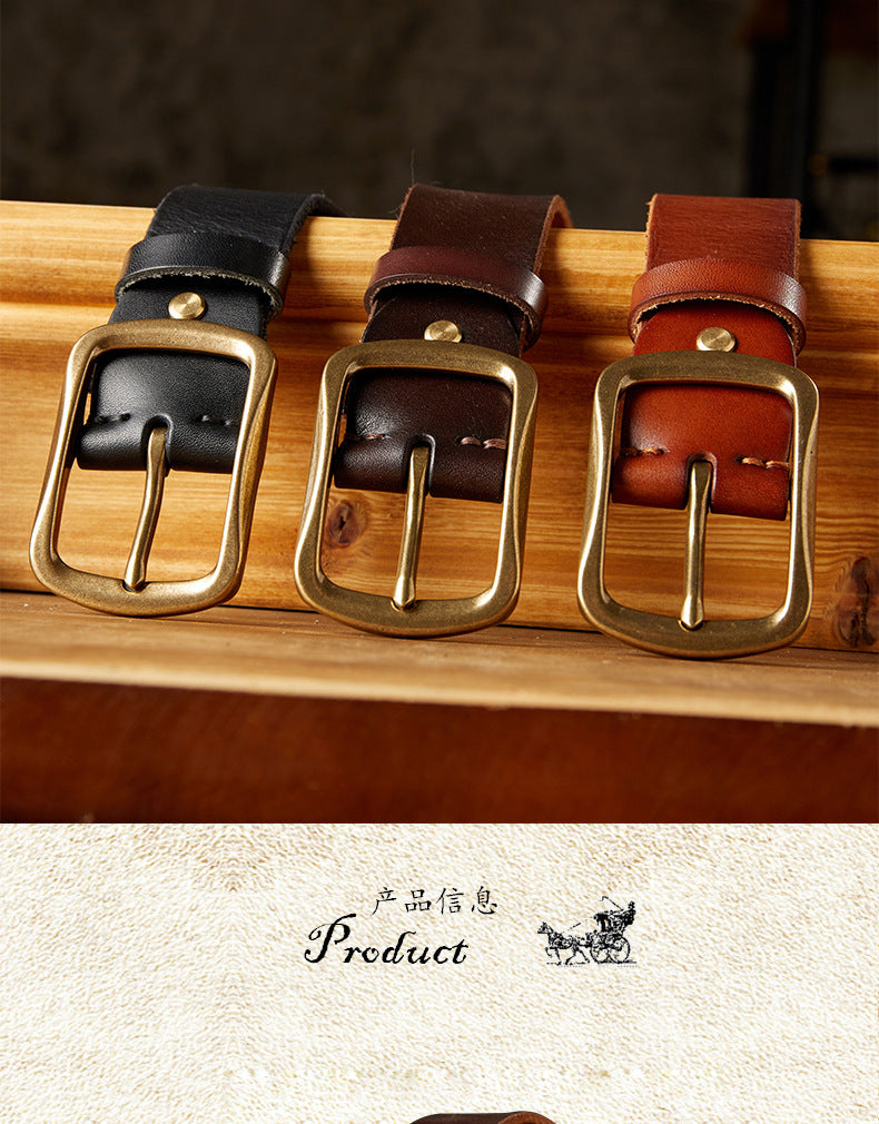 Men's Belt Handmade Vintage Copper Needle Buckle Cowhide Genuine Leather Casual Men's Belt 