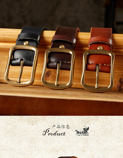 Men's Belt Handmade Vintage Copper Needle Buckle Cowhide Genuine Leather Casual Men's Belt 