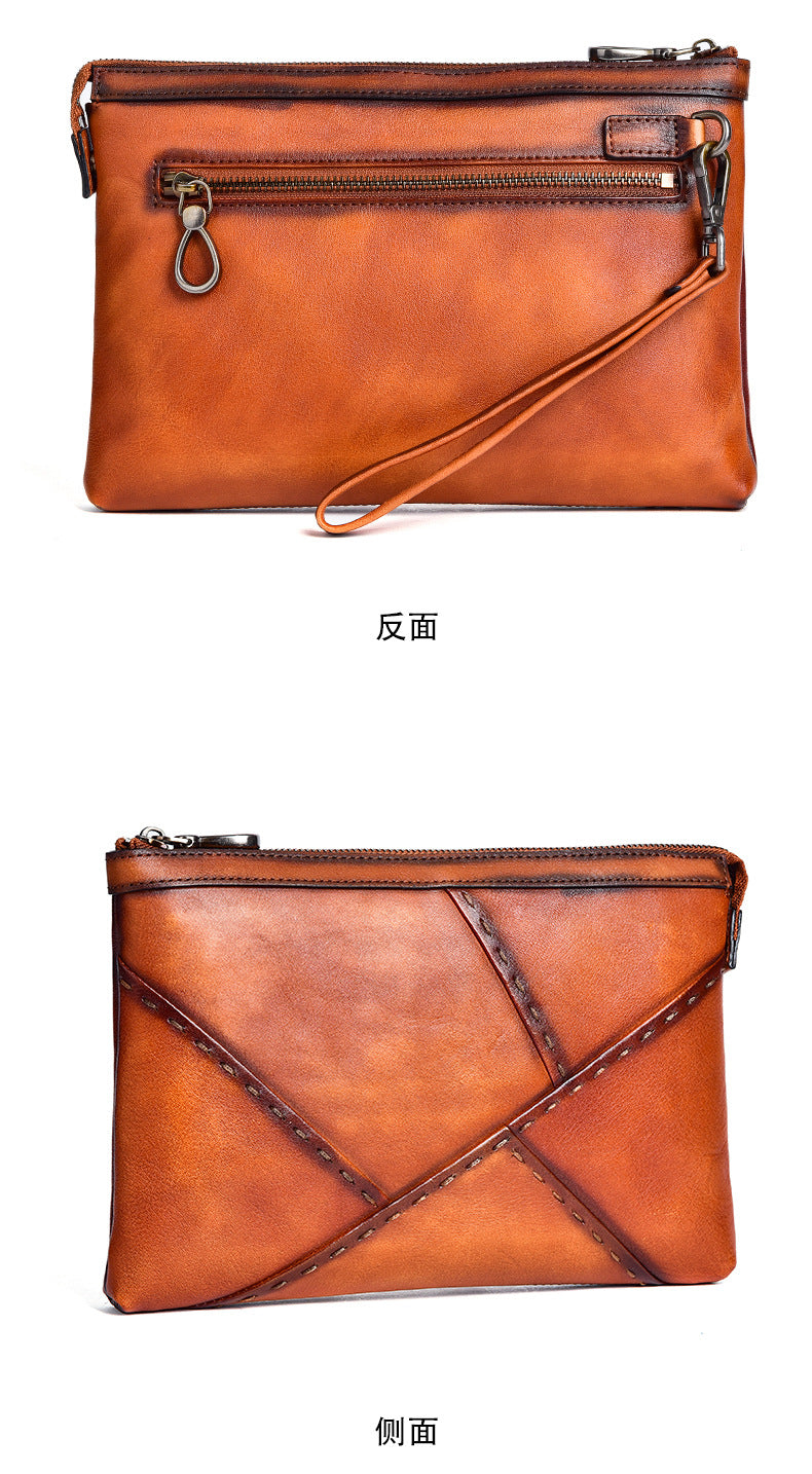 Men's Clutch Bag Genuine Cowhide Leather Retro Casual Men's Handbag 