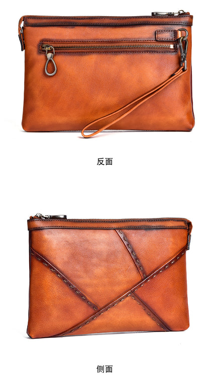 Men's Clutch Bag Genuine Cowhide Leather Retro Casual Men's Handbag 