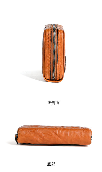 Men's Wallet Cowhide Genuine Leather Clutch Bag Mobile Phone Bag Retro Casual Men's Handbag 