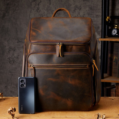 Men's backpack, handmade, genuine cowhide leather, retro outdoor men's travel bag, computer bag 