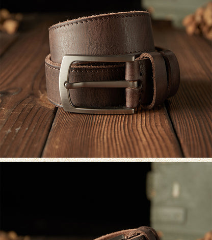 Men's Belt Handmade Genuine Cowhide Leather Needle Buckle Vintage Men's Belt 