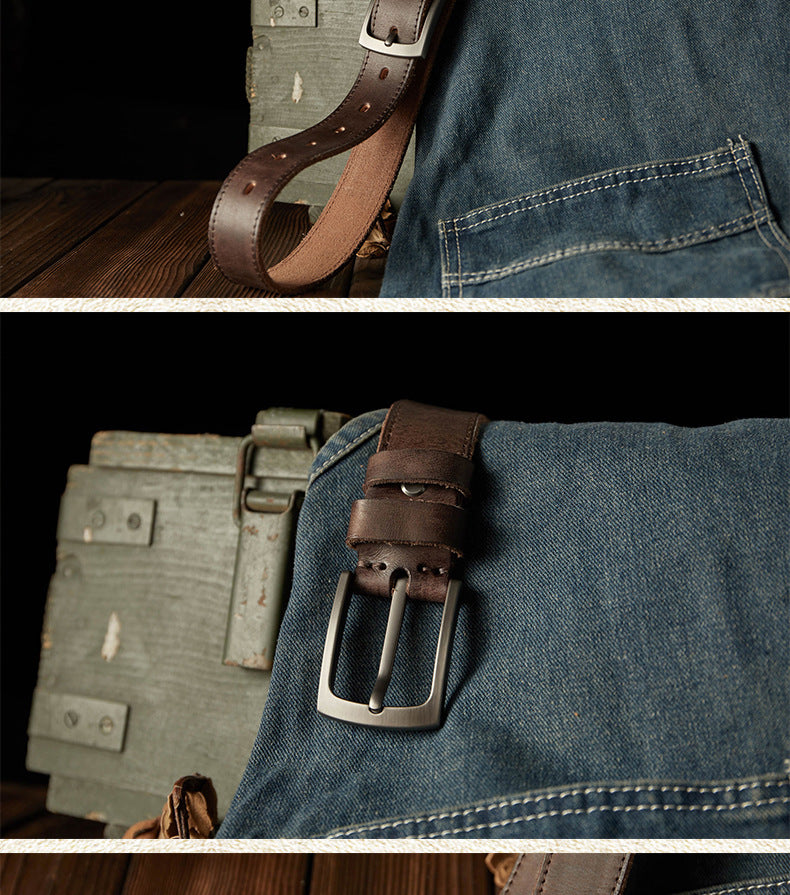 Men's Belt Handmade Genuine Cowhide Leather Needle Buckle Vintage Men's Belt 