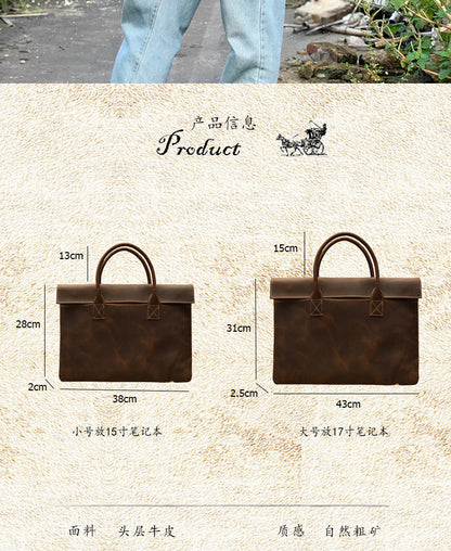 Men's handbag handbag handmade Korean fashion genuine cowhide leather casual business briefcase thin computer bag 