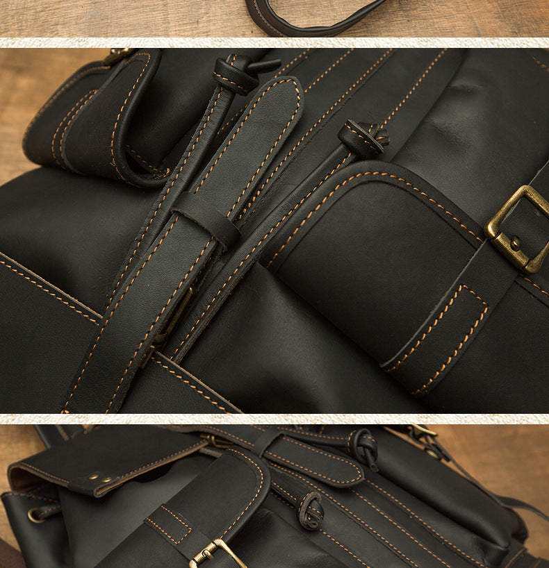 Men's backpack handmade original cowhide genuine leather retro fashion unisex casual bag 