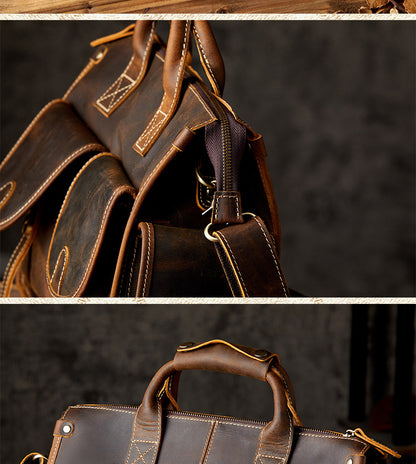 Men's original handmade handbag travel bag cowhide genuine leather messenger bag crossbody shoulder bag 