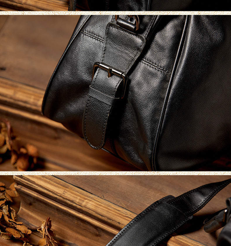 Men's travel bag, handmade genuine cowhide leather, large capacity handbag, business trip, short distance, luggage bag, men's shoulder bag, crossbody bag 