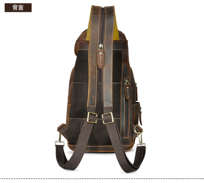Men's Backpack Cowhide Genuine Leather Versatile Retro Outdoor Fashion Men's Bust Bag 