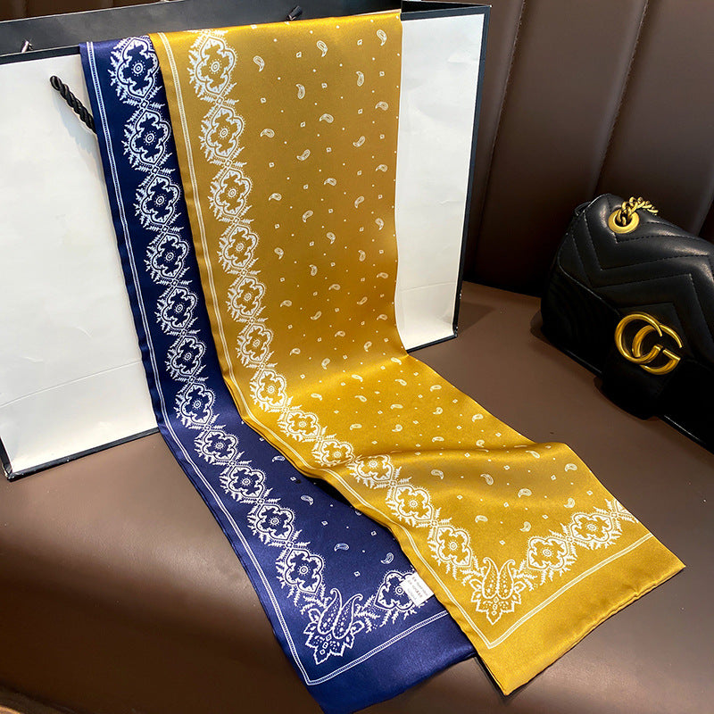 Silk French double sided long scarf women printed pattern fashion silk double ribbon