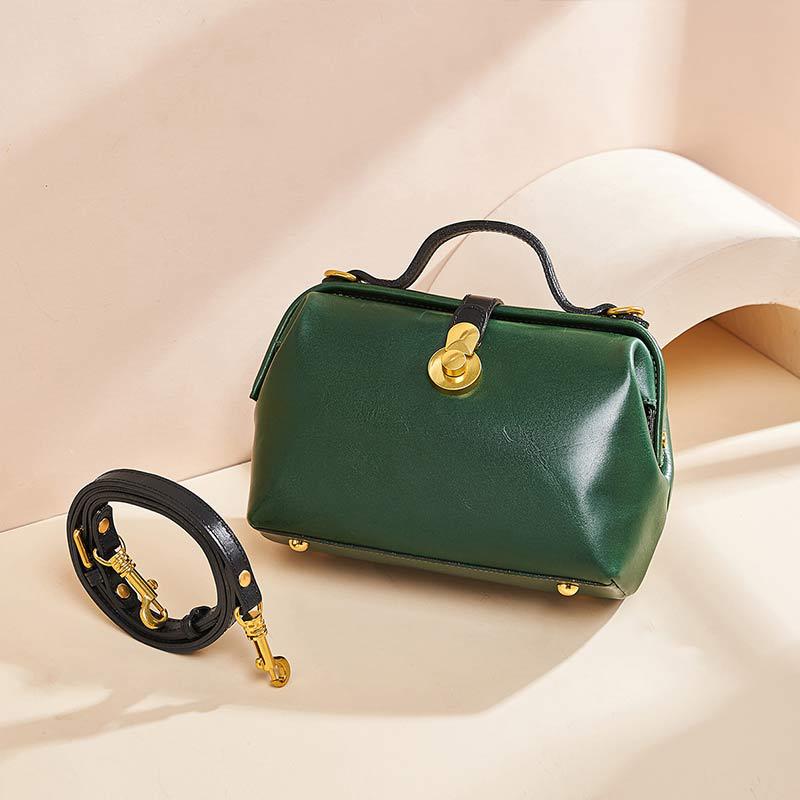 Women's Bag Retro Genuine Leather Handmade Cowhide Doctor Bag Fashion Handbag Temperament Shoulder Bag.Pochette