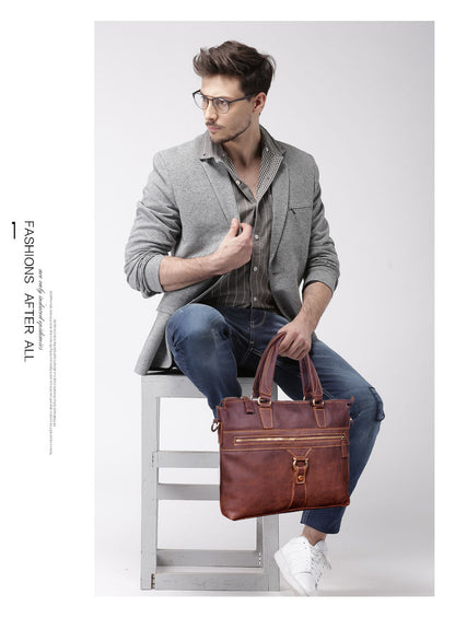 Men's Briefcase Crossbody Bag Cowhide Genuine Leather Retro Men's Shoulder Bag Handbag 