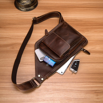 Men's Bust Bag Genuine Cowhide Leather Retro Outdoor Versatile Men's Crossbody Bag 