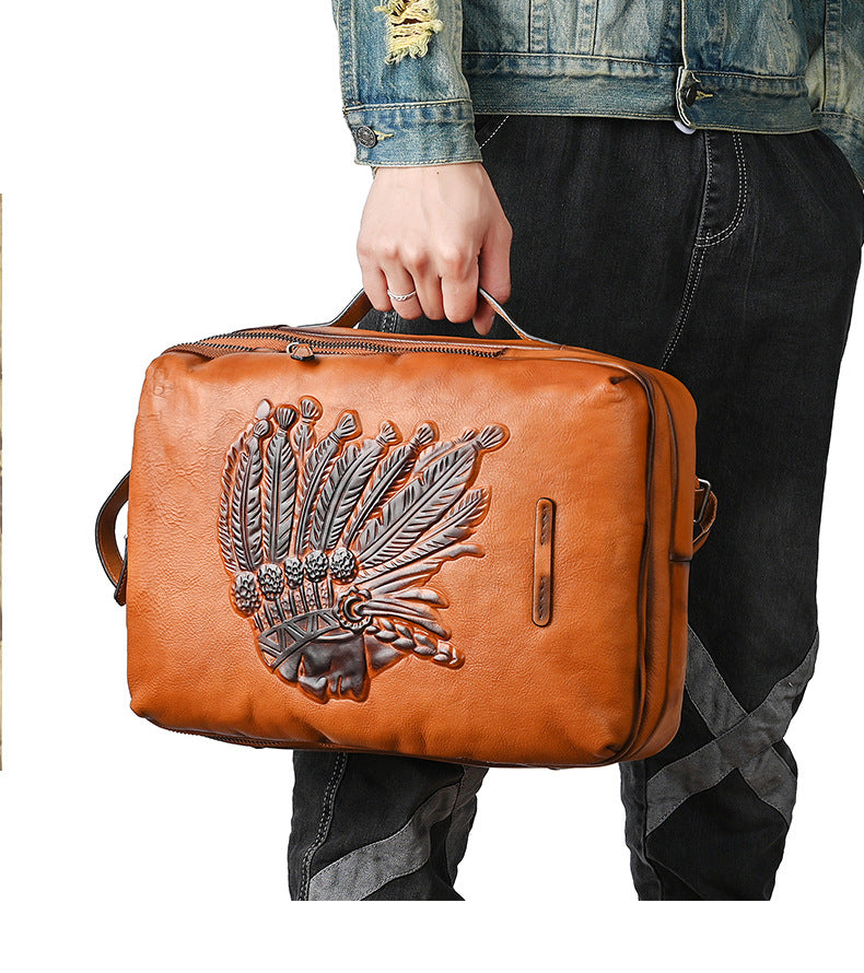 Men's backpack cowhide genuine leather retro fashion computer bag men's casual travel bag 