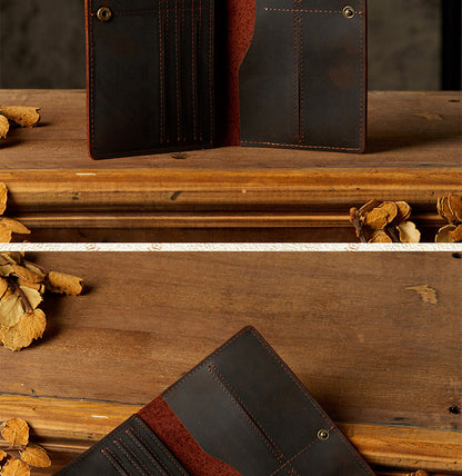 Men's long wallet, handmade, genuine cowhide leather, retro card holder, simple men's wallet handbag 
