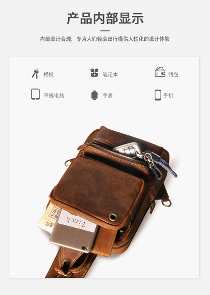 Men's bust bag Genuine cowhide leather outdoor multipurpose crossbody bag for men 