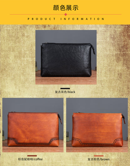 Men's clutch bag cowhide genuine leather casual retro male handbag 