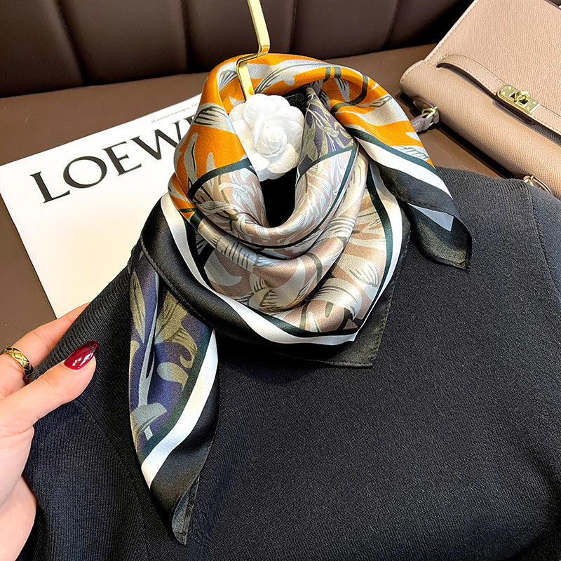 Silk scarf color matching printed pattern fashion temperament scarf neckerchief