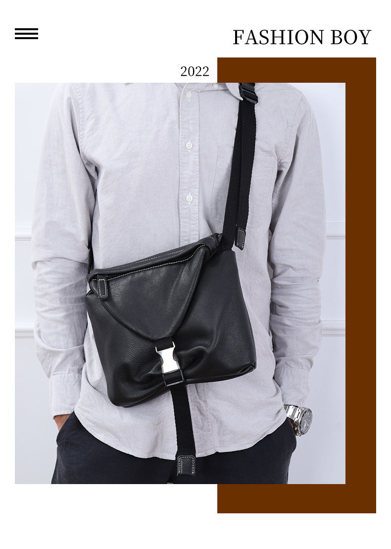 Men's Shoulder Bag Cowhide Soft Leather Casual Business Large Capacity Crossbody Bag for Men 