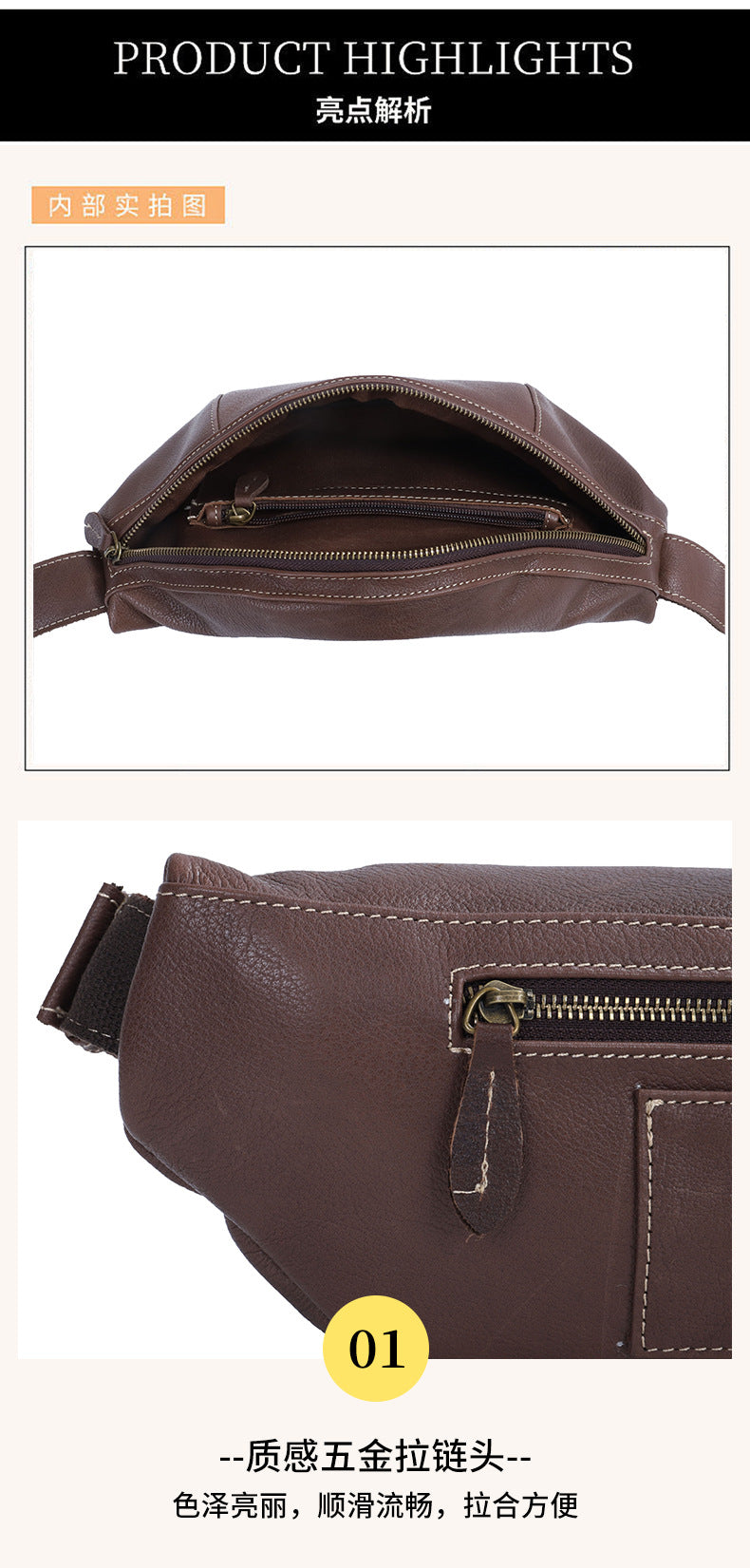 Men's Bust Bag Genuine Cowhide Leather Retro Casual Fashion Shoulder Bag Crossbody Bag for Men 