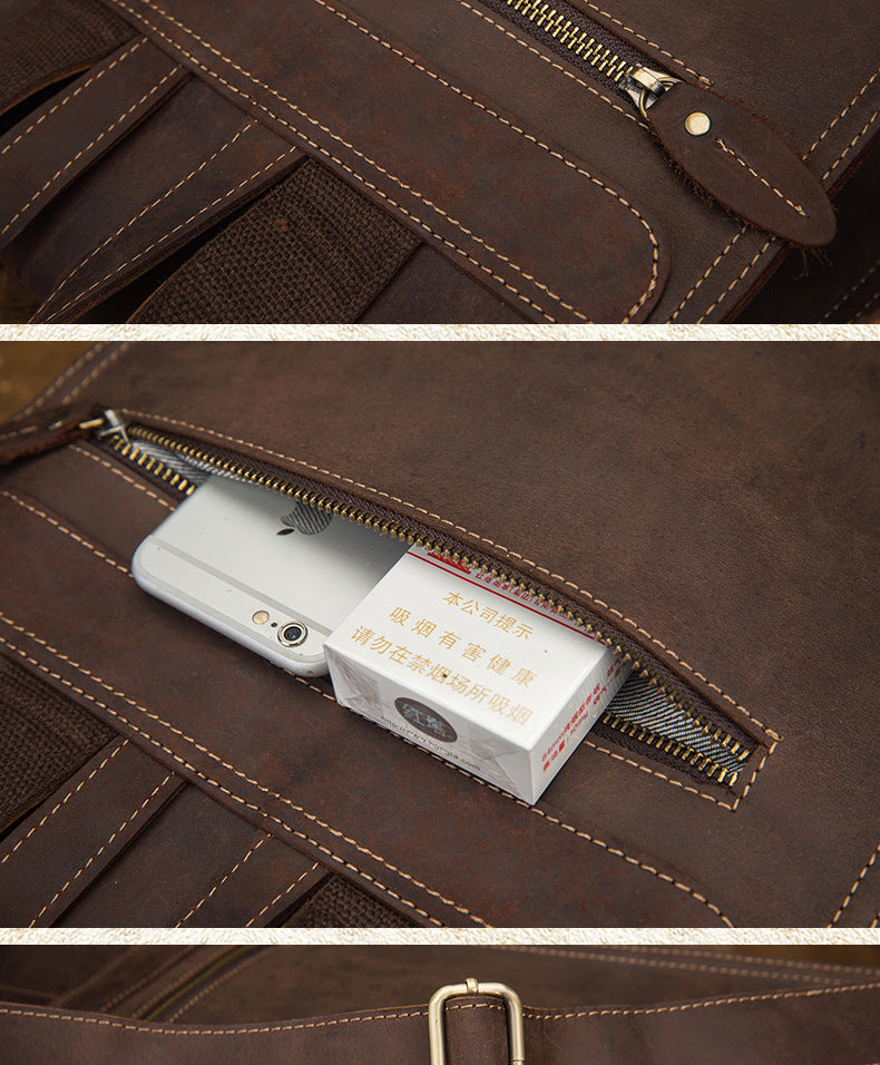 Men's Rucksack Cowhide Genuine Leather Handmade Unique Fashion Casual Travel Bag Computer Bag 