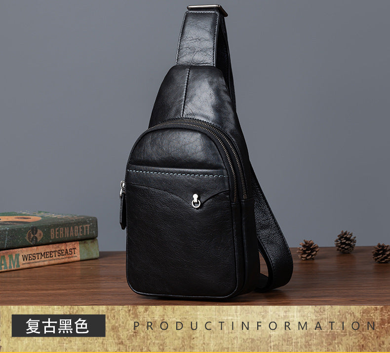 Men's bust bag genuine cowhide leather retro casual crossbody bag for men 