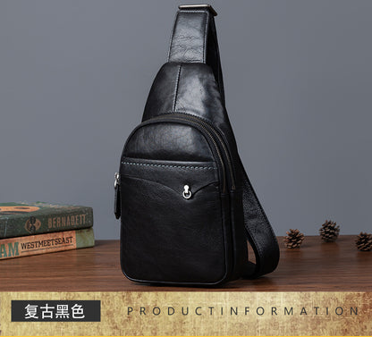 Men's bust bag genuine cowhide leather retro casual crossbody bag for men 