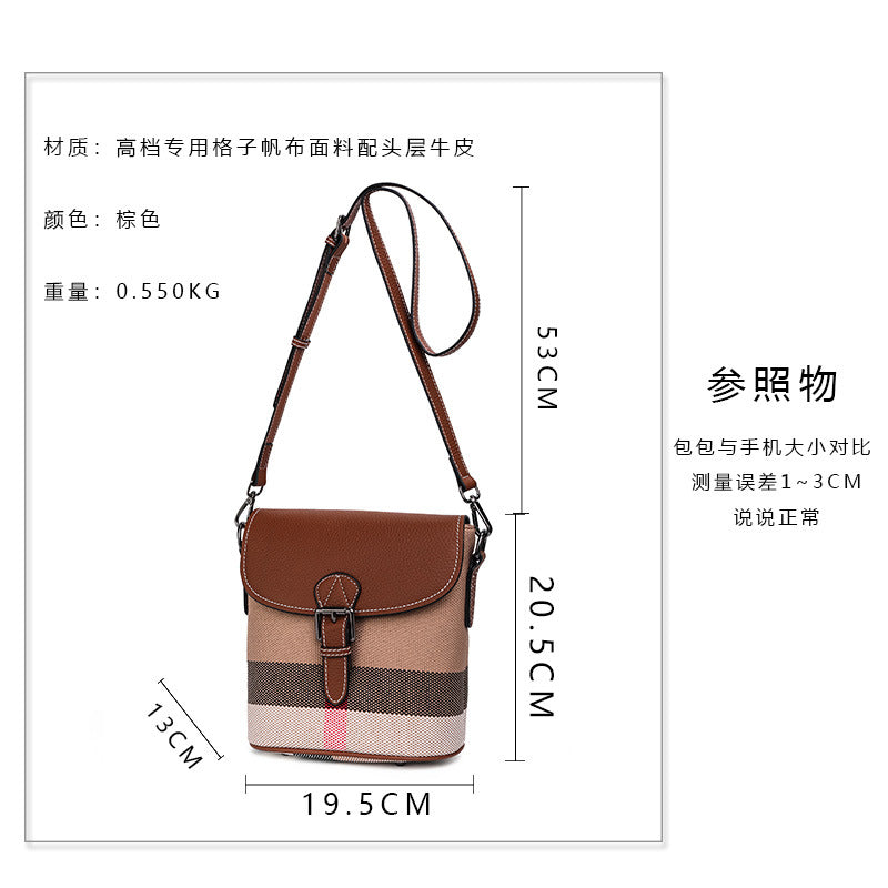Genuine leather women's bag plaid leather bucket bag trend cowhide canvas bag trend shoulder bag. pochette