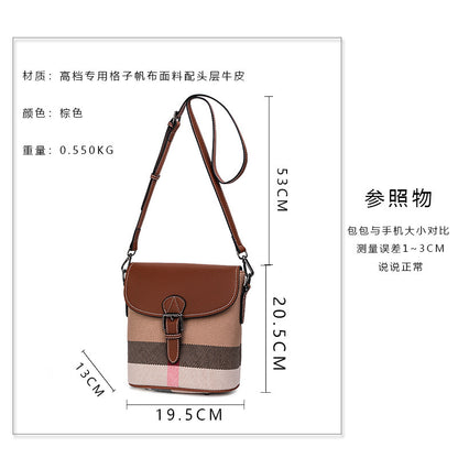 Genuine leather women's bag plaid leather bucket bag trend cowhide canvas bag trend shoulder bag. pochette