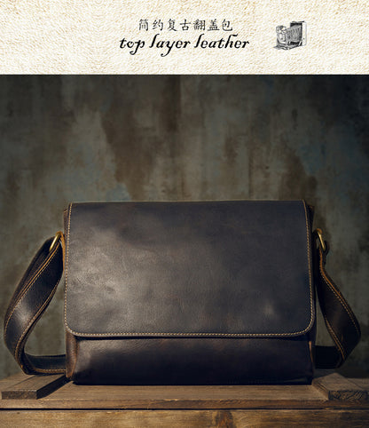 Men's Messenger Bag Handcrafted Genuine Cowhide Leather Shoulder Bag Simple Fashion Unique Crossbody Bag 