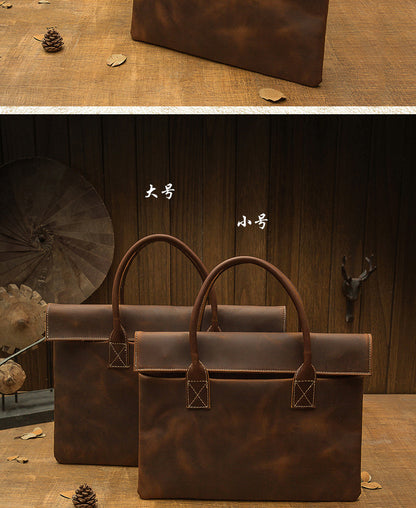 Men's handbag handbag handmade Korean fashion genuine cowhide leather casual business briefcase thin computer bag 