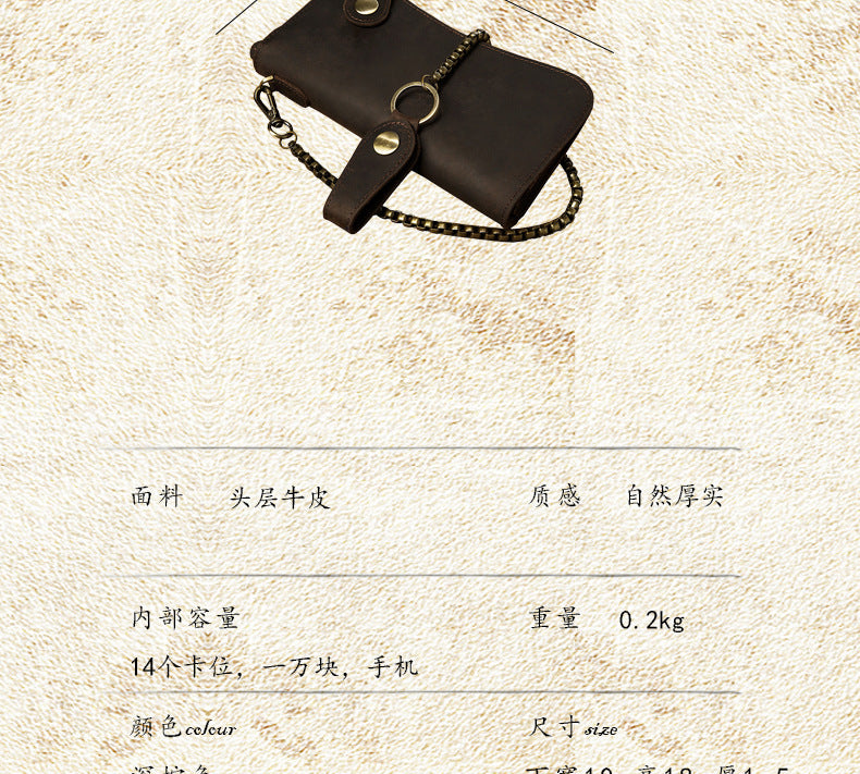 Men's Wallet Handmade Original Crazy Horse Genuine Cowhide Leather Retro Card Holder Large Capacity Zipper Mobile Phone Bag Men Handbag 