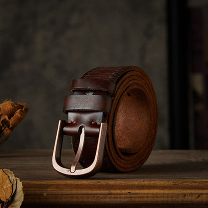 Men's belt handmade vintage cowhide genuine leather casual fashion needle buckle copper buckle belt 