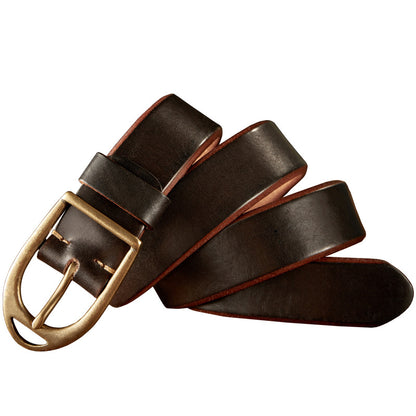 Men's Belt Handmade Genuine Cowhide Leather Unique Copper Needle Buckle Vintage Fashion Men's Belt