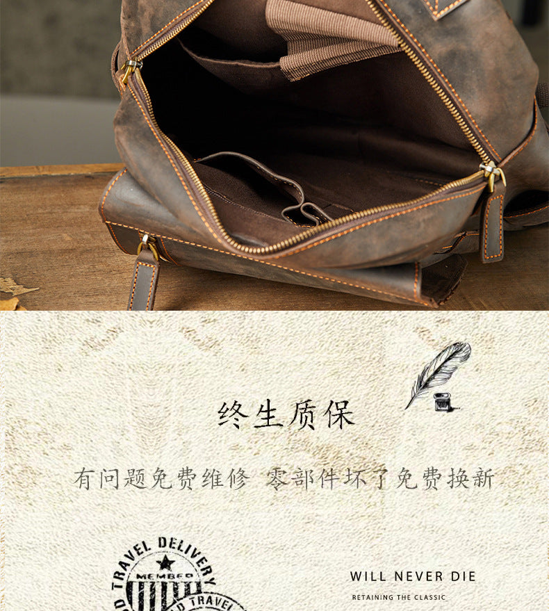 Men's Rucksack Handmade Crazy Horse Cowhide Genuine Leather Retro Outdoor Travel Bag Fashion Unique Men's Bag 