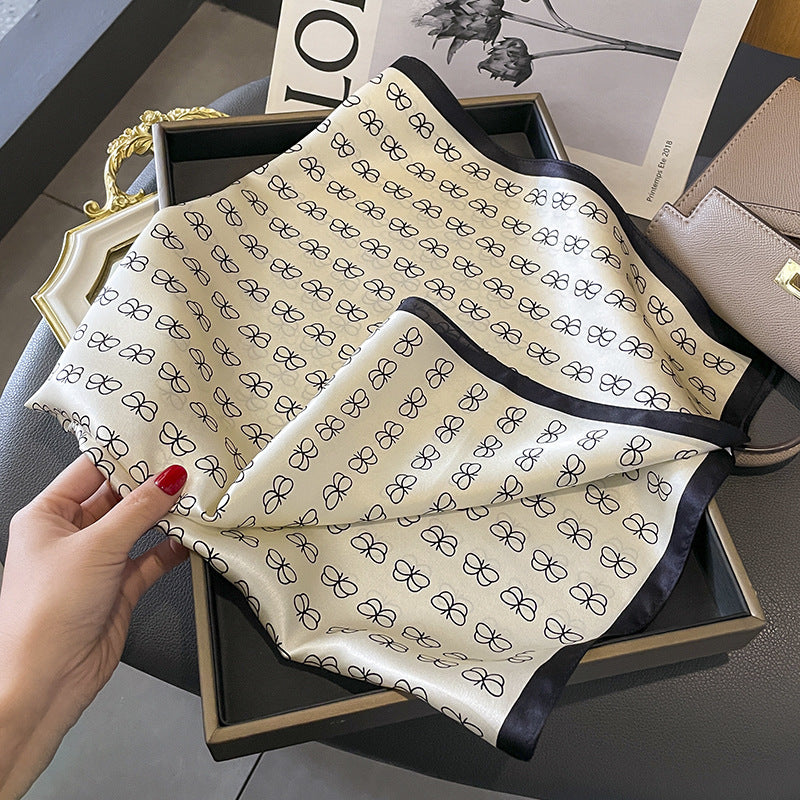 Silk Scarf Women Printed Pattern Scarf Elegant Stole Muffler Commuting Temperament Scarf 