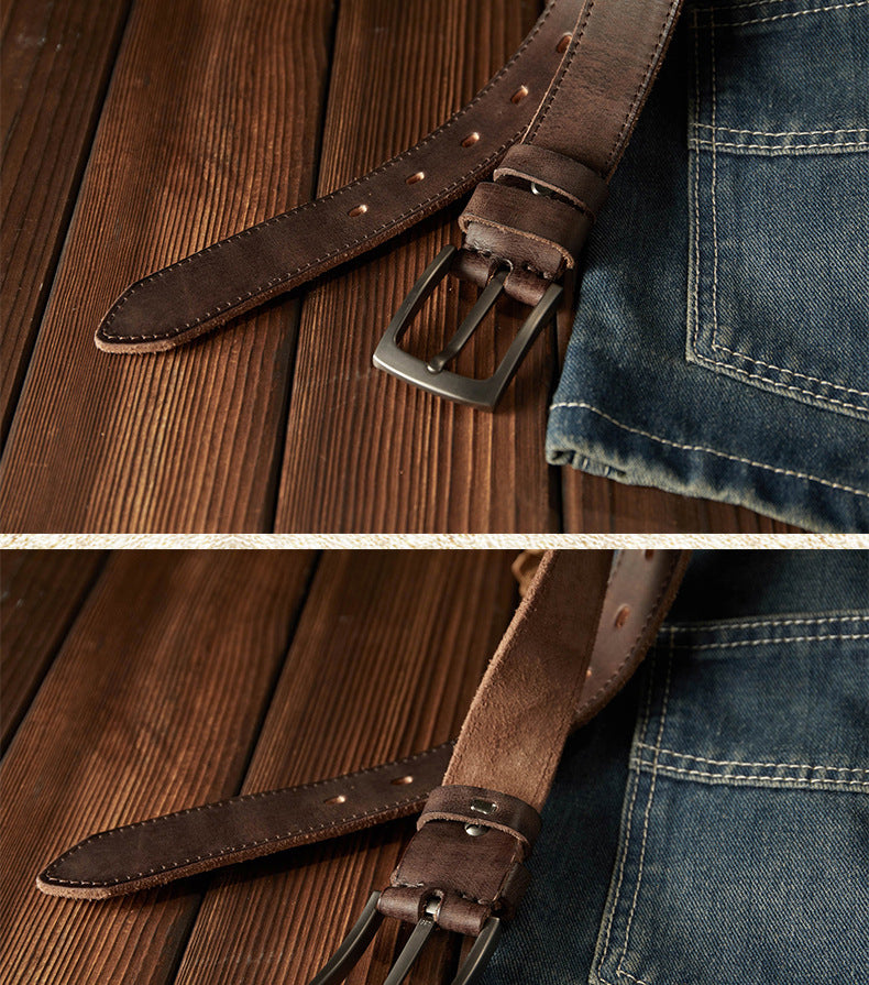 Men's Belt Handmade Genuine Cowhide Leather Needle Buckle Vintage Men's Belt 