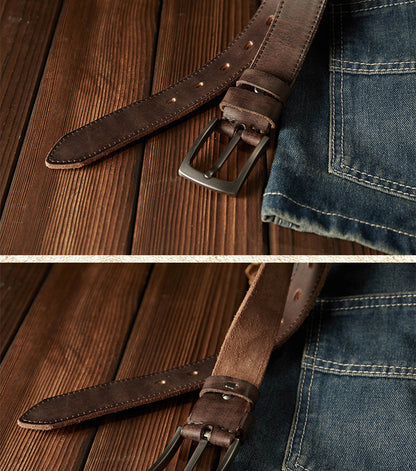 Men's Belt Handmade Genuine Cowhide Leather Needle Buckle Vintage Men's Belt 