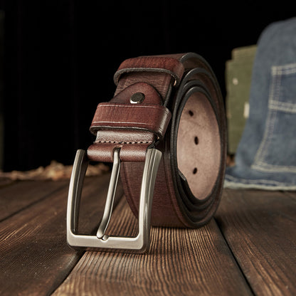 Men's Belt Handmade Cowhide Genuine Leather Retro Simple Casual Fashion Stainless Steel Needle Buckle Men's Belt 
