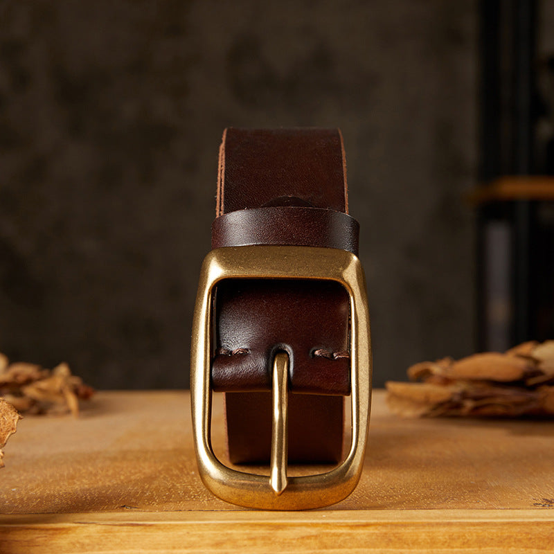 Men's Belt Handmade Genuine Cowhide Leather Needle Buckle Casual Vintage Unique Men's Belt 