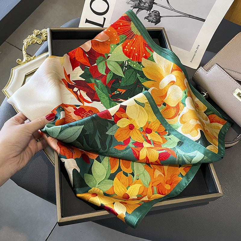 Silk scarf printed pattern French scarf high quality temperament elegant neckerchief
